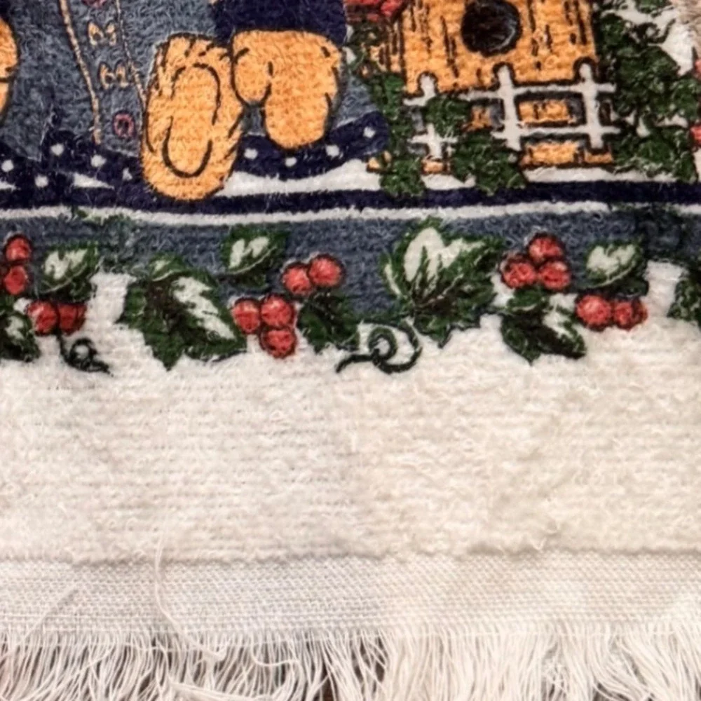 New Vintage Franco Teddy Bear Hanging‎ Kitchen Towels Blue Set Made in Canada